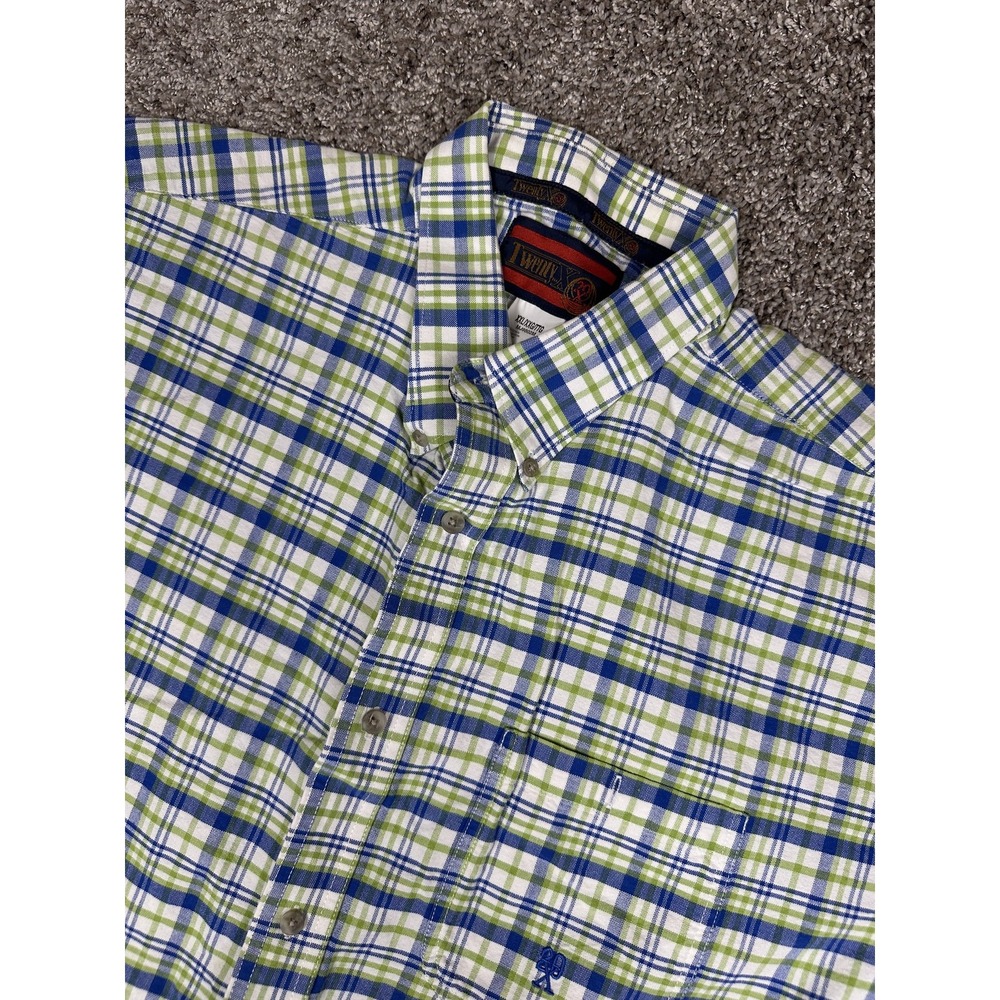 TwentyX Shirt Mens 2XL Blue Green Plaid Button Down Western Cowboy Farmer